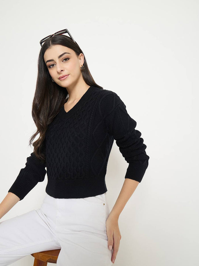 Madame Cable Knit Black Acrylic Sweater