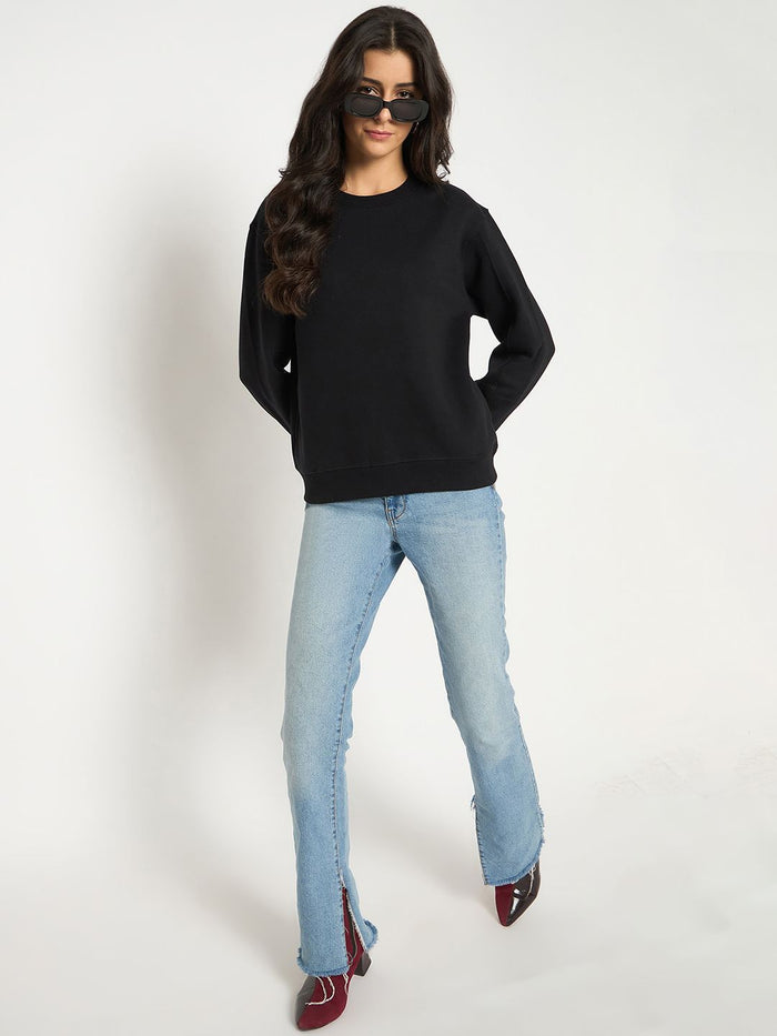 Madame Cotton Blend Solid Black Sweatshirt