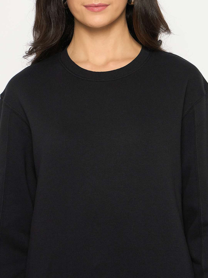 Madame Cotton Blend Solid Black Sweatshirt