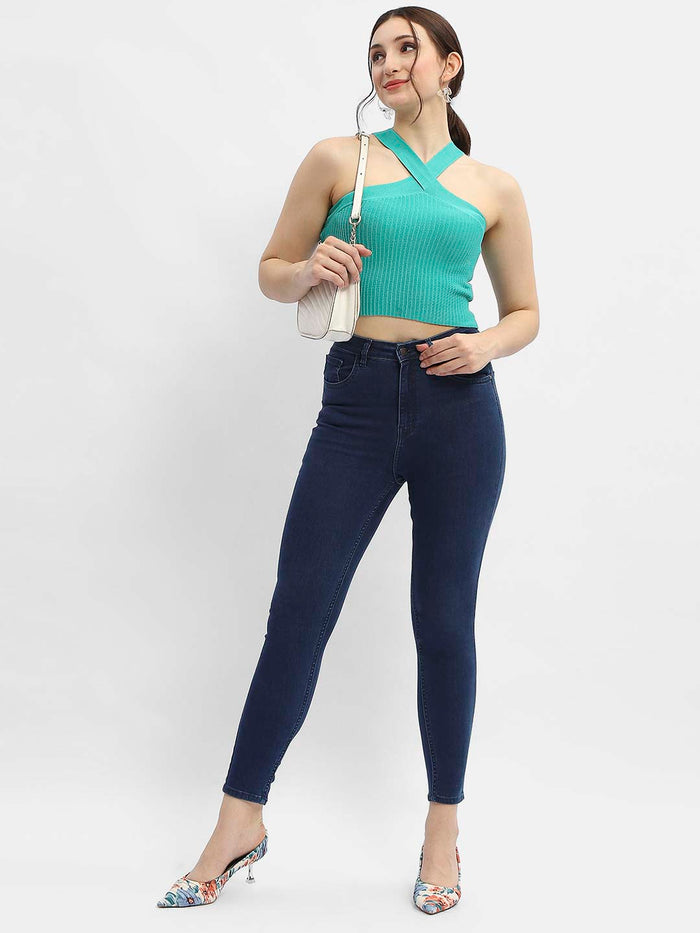 Madame Criss-Cross Halter Neck Green Top