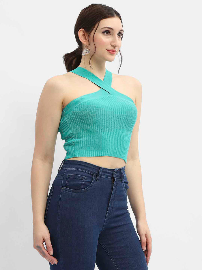 Madame Criss-Cross Halter Neck Green Top