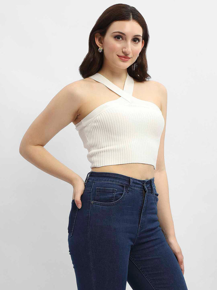 Madame Criss-Cross Halter Neck Off-White Top