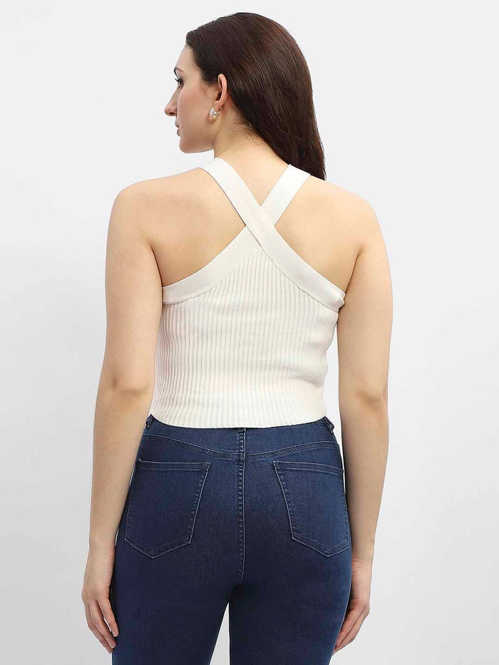 Madame Criss-Cross Halter Neck Off-White Top
