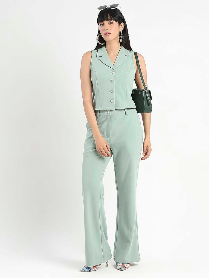 Madame Crop Top and Side Slit Trousers Knit Moss Olive Green Co-ord Set