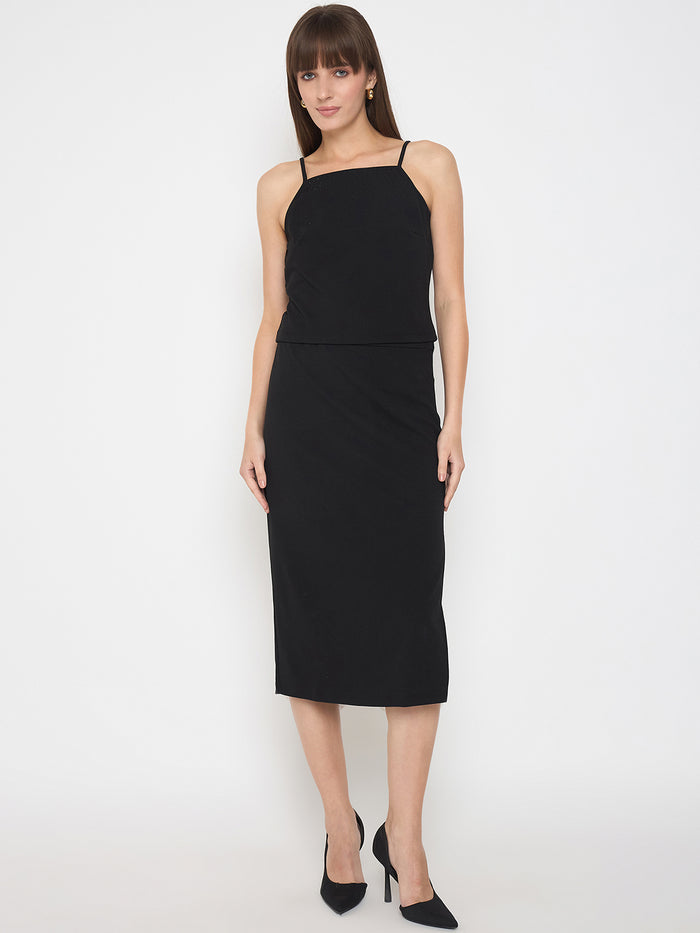 Madame Embellished Halter Neck Top and Skirt Black Coord Set