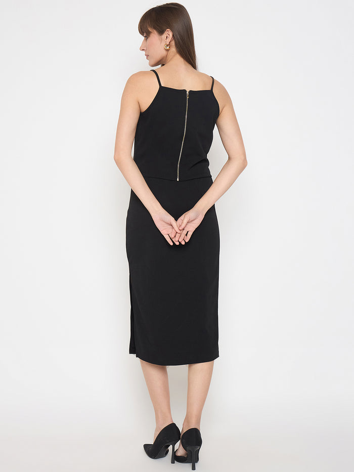 Madame Embellished Halter Neck Top and Skirt Black Coord Set