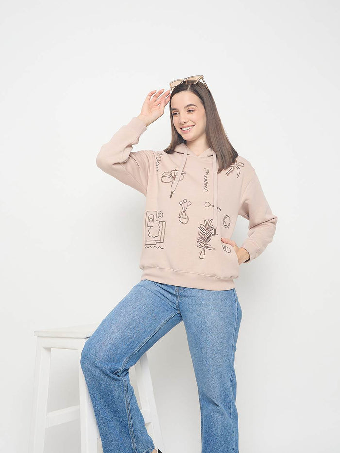 Madame Embroidered Cotton Blend Beige Sweatshirt
