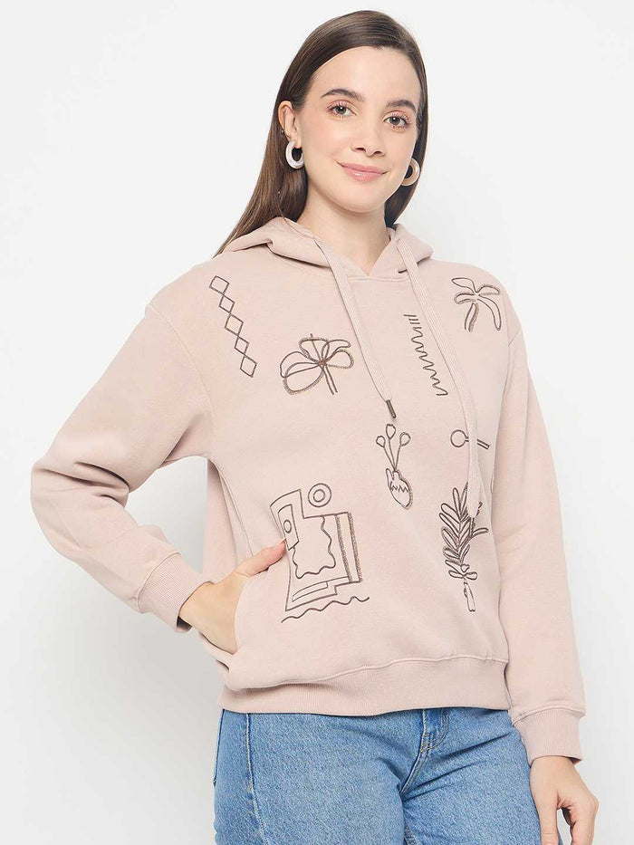 Madame Embroidered Cotton Blend Beige Sweatshirt