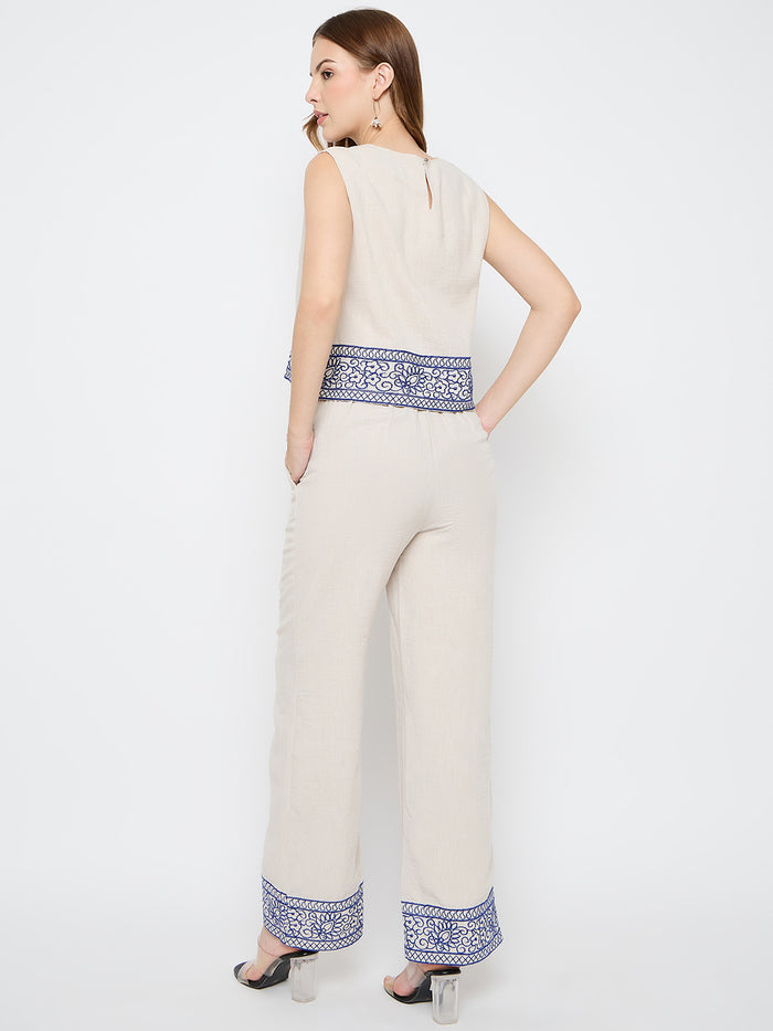 Madame Embroidered Top and Straight Bottoms Stone Grey Co-ord Set