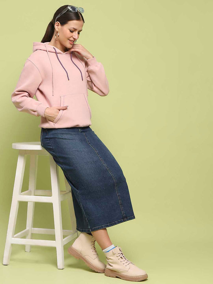 Madame Fleece Double Drawstring Hooded Dusty Pink Sweatshirt