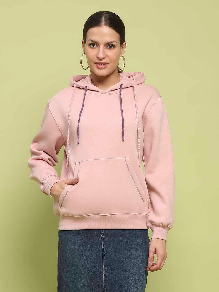 Madame Fleece Double Drawstring Hooded Dusty Pink Sweatshirt