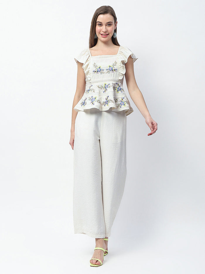 Madame Floral Print Top and Straight Trousers Off White Co-ord Set
