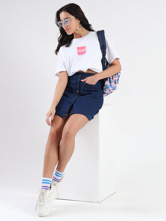 Madame Front Graphic Print Half Sleeve White Sinker T-shirt