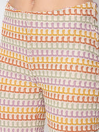 Madame Geometric Pattern Polo Top and Flared Pants Brown Co-ord Set
