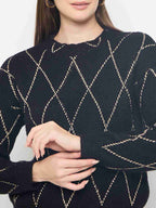 Madame Geometric Print Acrylic Blend Black Sweater