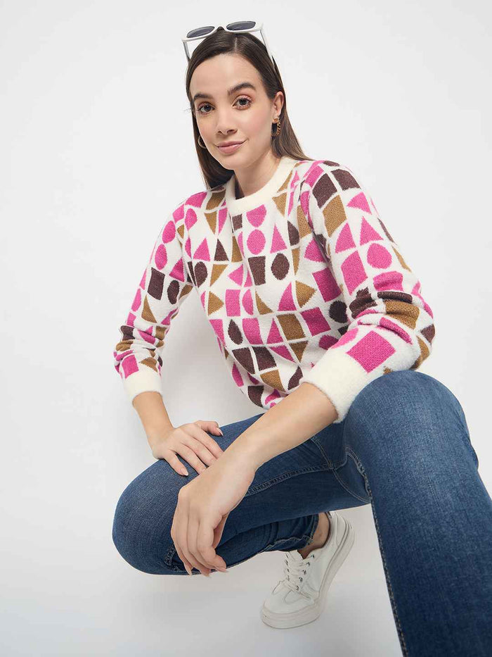 Madame Geometric Print Acrylic Blend Multicolor Sweater