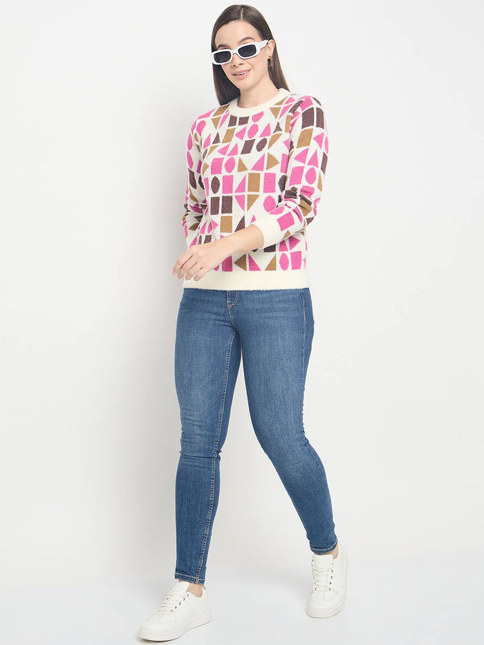 Madame Geometric Print Acrylic Blend Multicolor Sweater