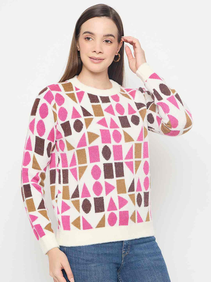Madame Geometric Print Acrylic Blend Multicolor Sweater