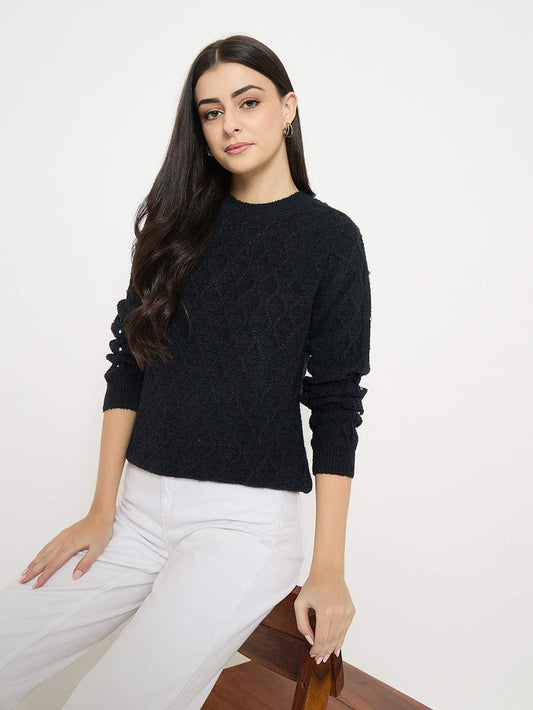 Madame Geometric Print Black Sweater
