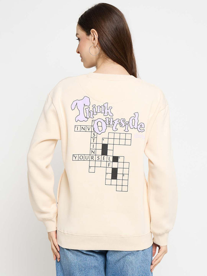 Madame Graphic Print Cotton Blend Cream Pullover Sweatshirt