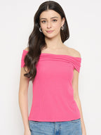 Madame Hot Pink Rayon Blend Off-Sleeve Top