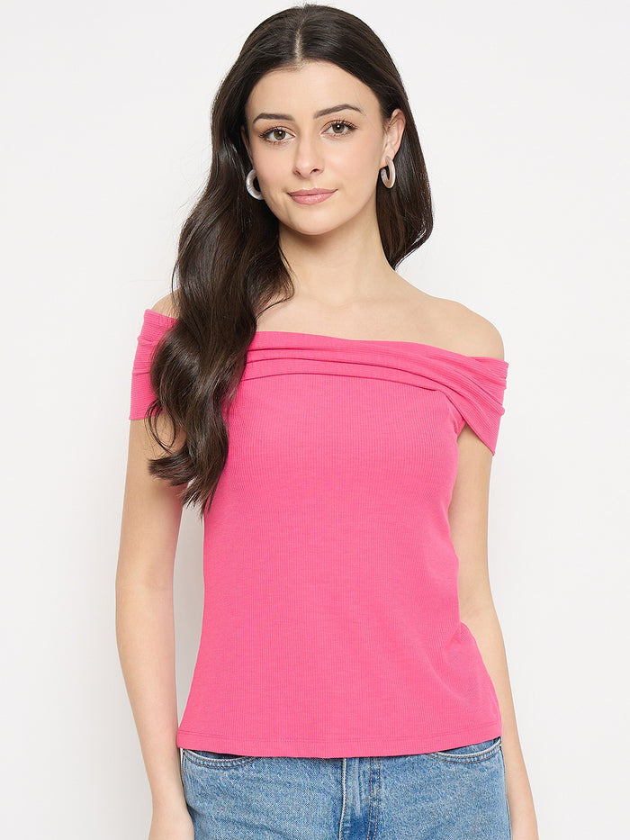 Madame Hot Pink Rayon Blend Off-Sleeve Top