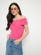 Madame Hot Pink Rayon Blend Off-Sleeve Top
