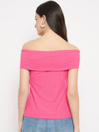 Madame Hot Pink Rayon Blend Off-Sleeve Top