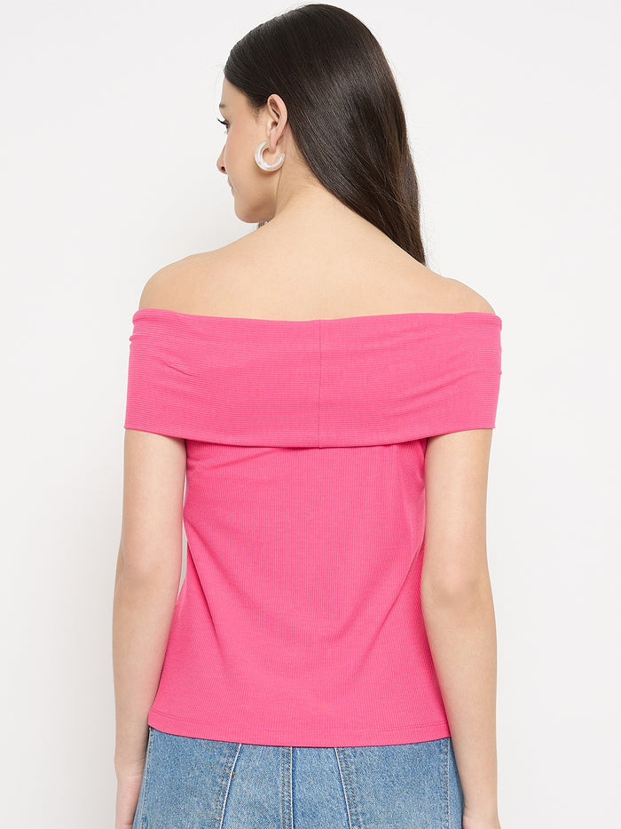 Madame Hot Pink Rayon Blend Off-Sleeve Top