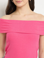 Madame Hot Pink Rayon Blend Off-Sleeve Top