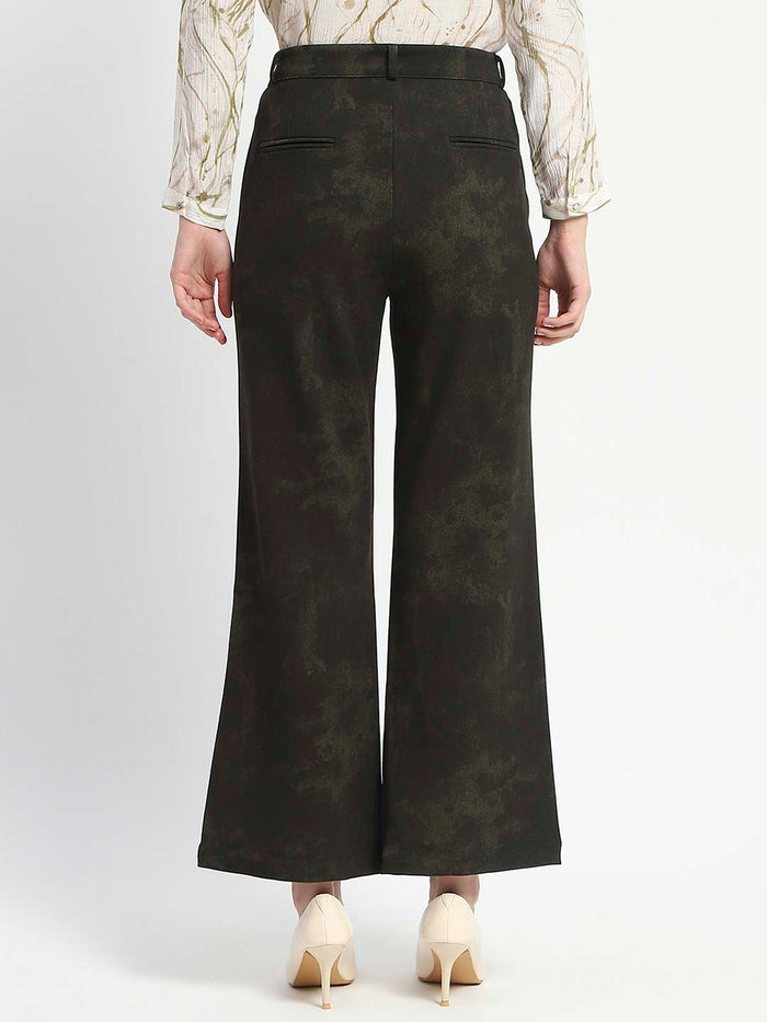 Madame Jacquard Straight Fit Flared Green Trousers