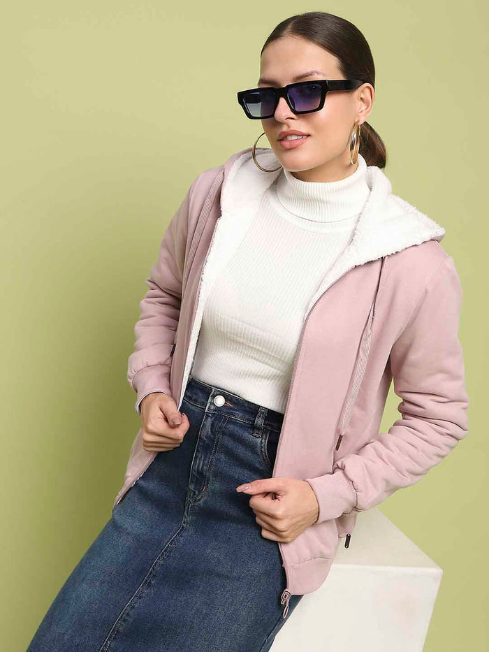 Madame Metal Detailed Zipper Lilac Hooded Sweatshirt