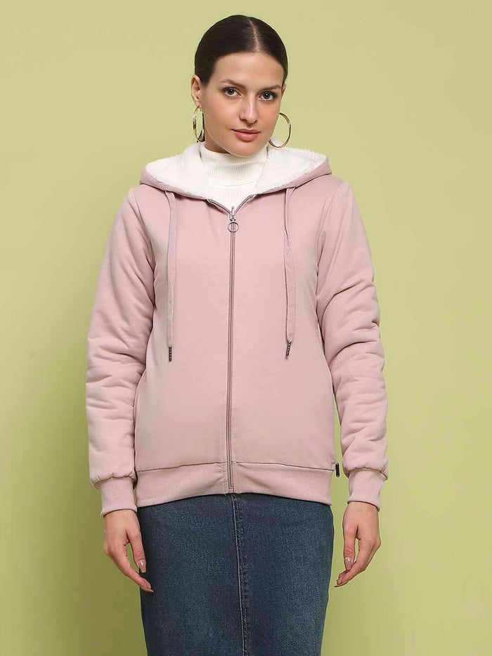 Madame Metal Detailed Zipper Lilac Hooded Sweatshirt