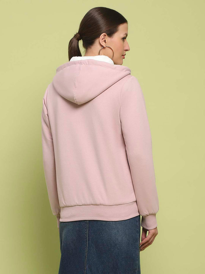 Madame Metal Detailed Zipper Lilac Hooded Sweatshirt