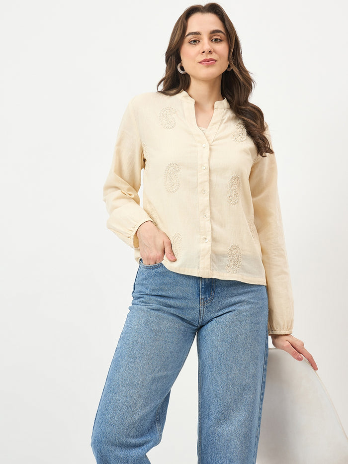 Madame Off-White Cotton Gather Top