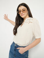 Madame Off White Cotton Schiffli Top