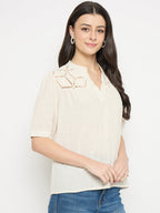 Madame Off White Cotton Schiffli Top