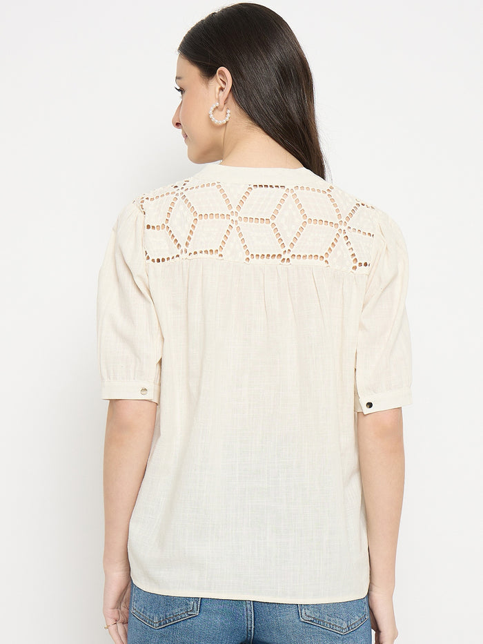 Madame Off White Cotton Schiffli Top