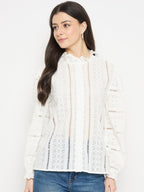 Madame Off White Lace Detailed Cotton Top