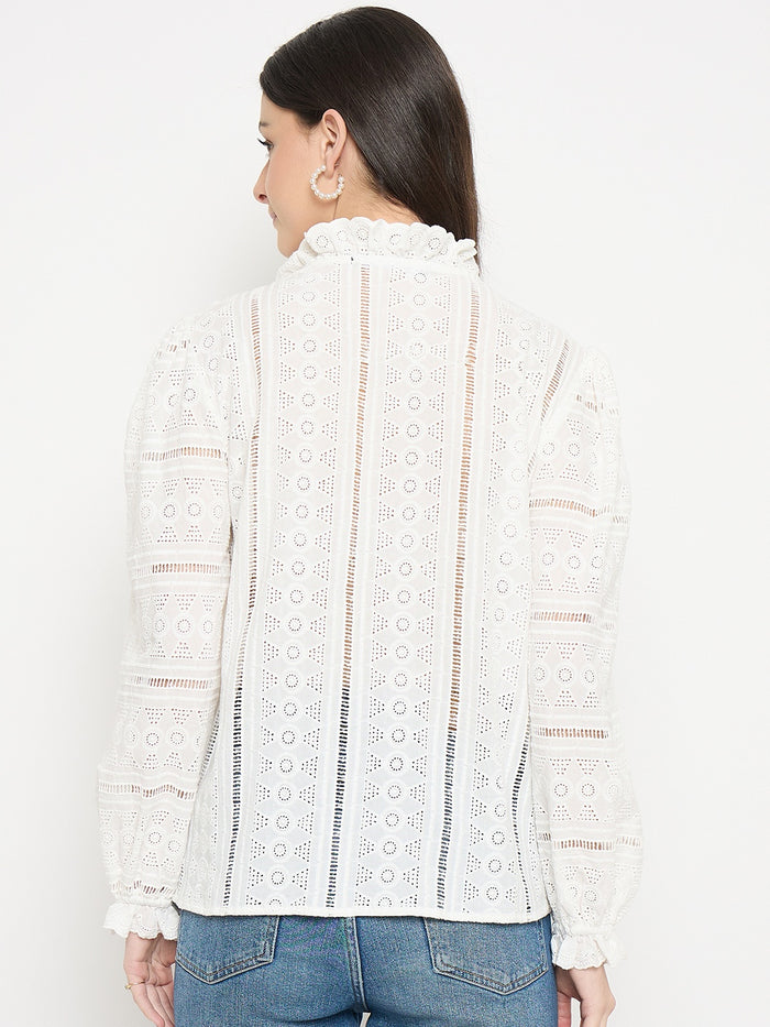 Madame Off White Lace Detailed Cotton Top