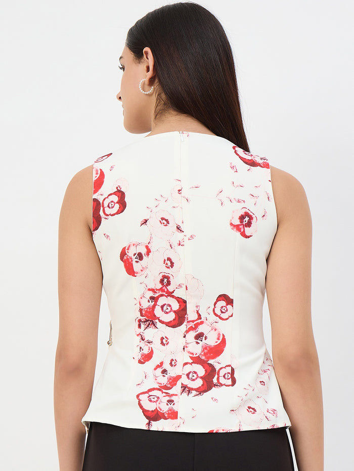 Madame Off-White Printed Surplice Vest Top