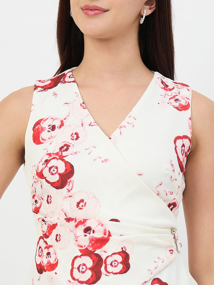 Madame Off-White Printed Surplice Vest Top