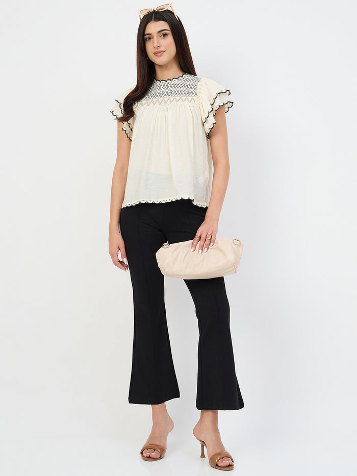 Madame Off-White Scallop-Trim Viscose Gather Top