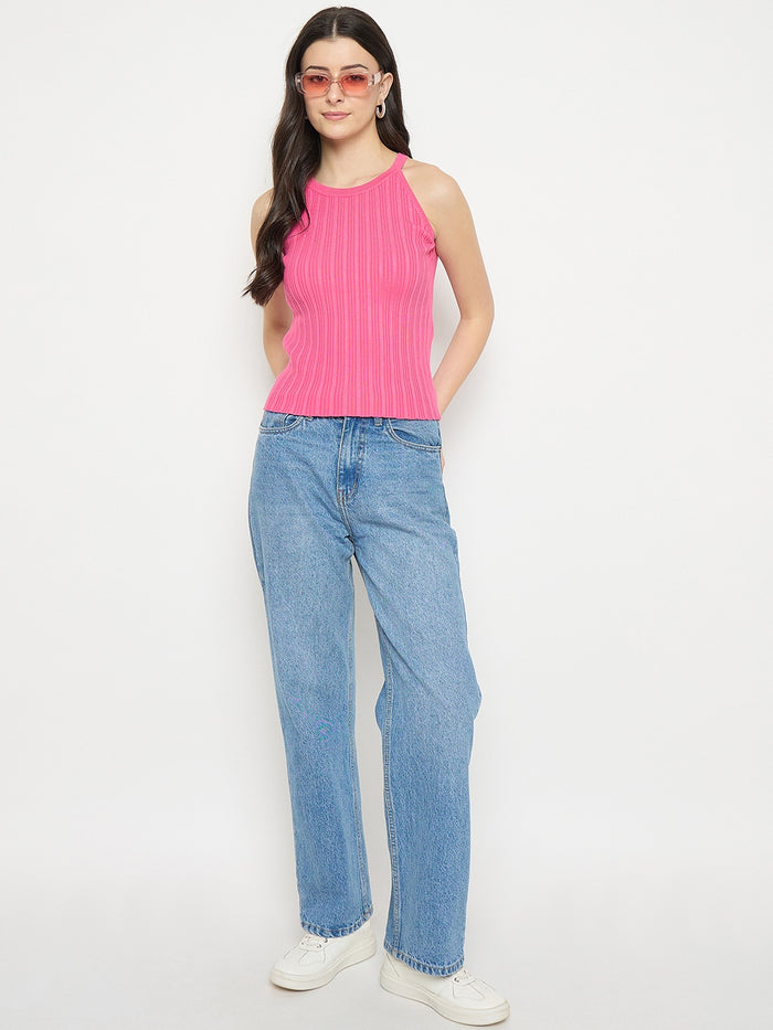 Madame Pink Halter Neck Knit Top