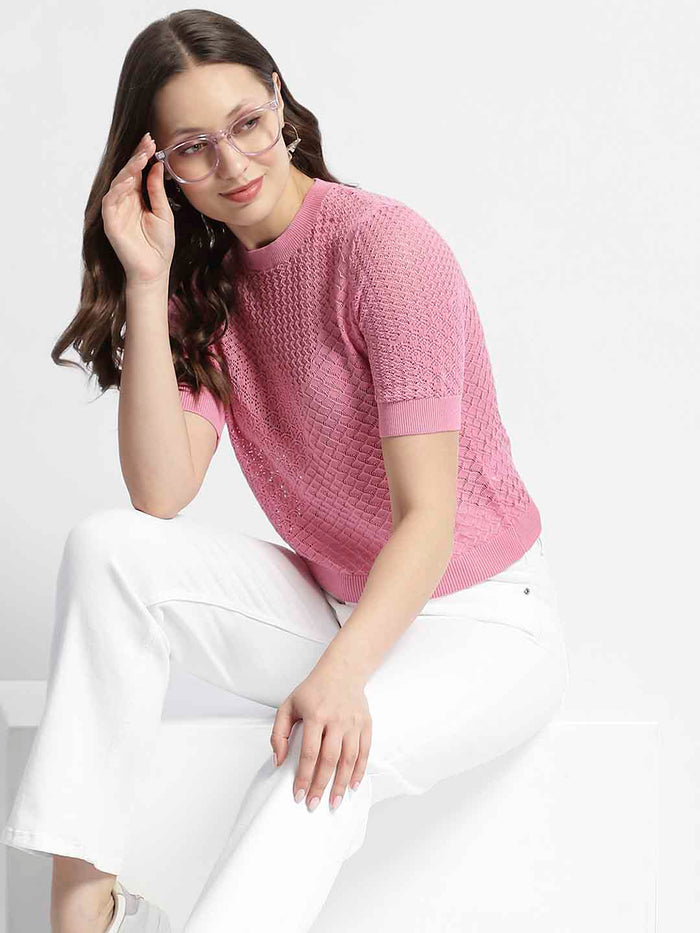 Madame Pink Knitted Crew Neck Top