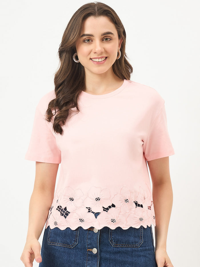 Madame Powder Pink Cotton Half-Sleeve Top