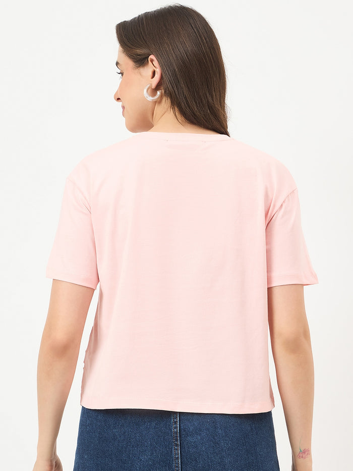 Madame Powder Pink Cotton Half-Sleeve Top