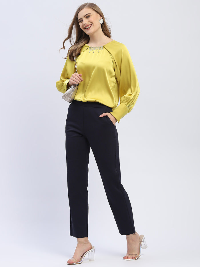 Madame Rhinestone Embellished Lime Green Raglan Style Sleeve Top