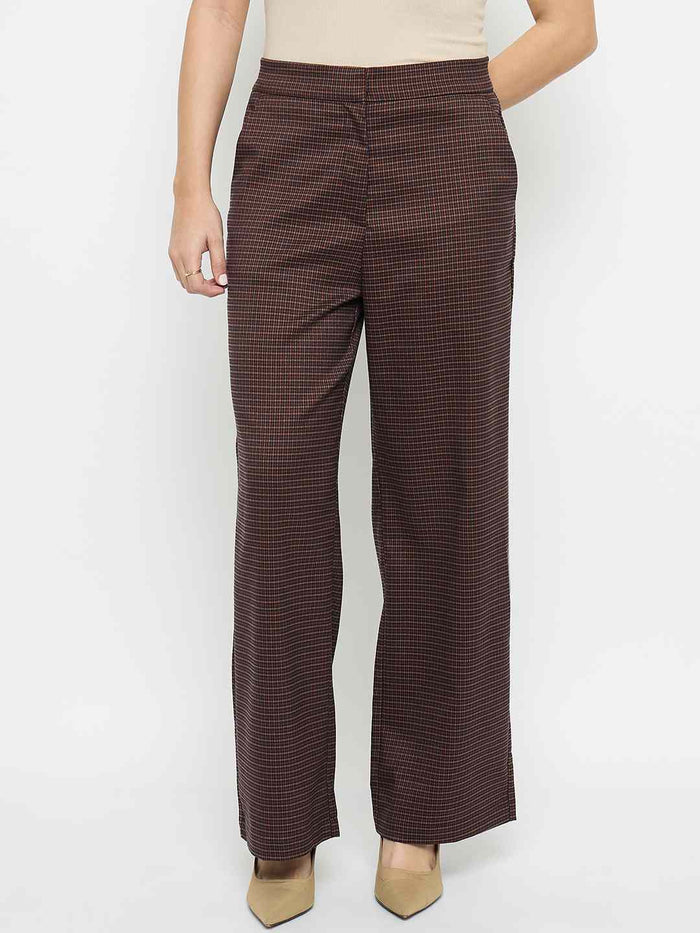 Madame Solid Brown Flared Trousers