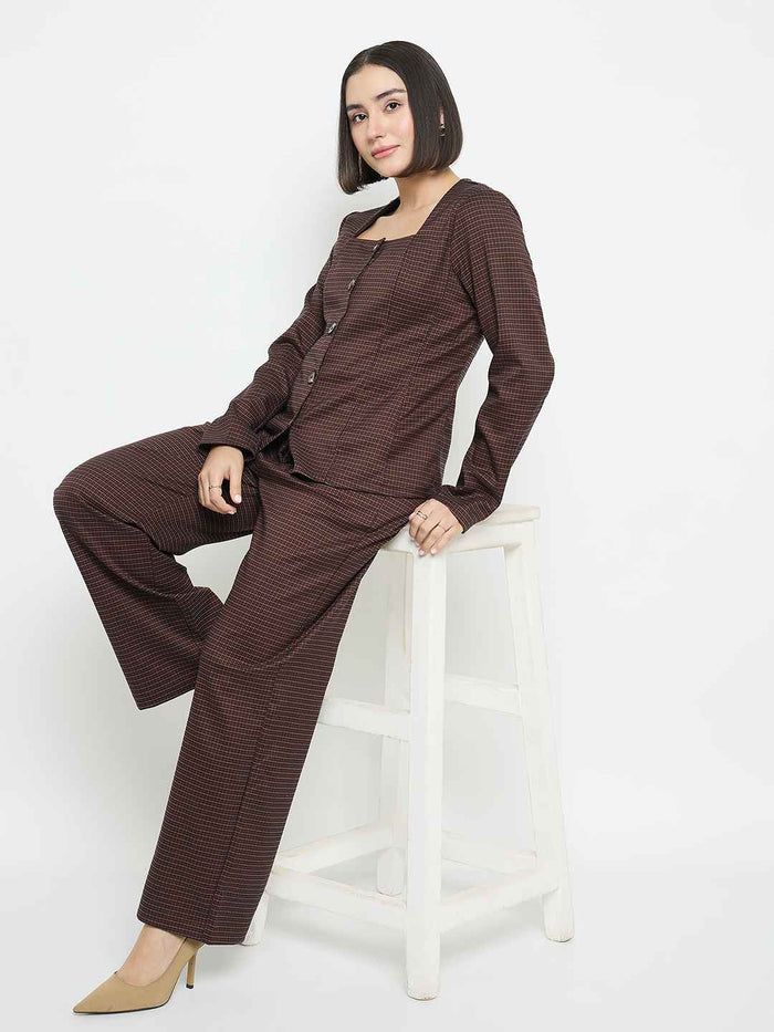 Madame Solid Brown Flared Trousers